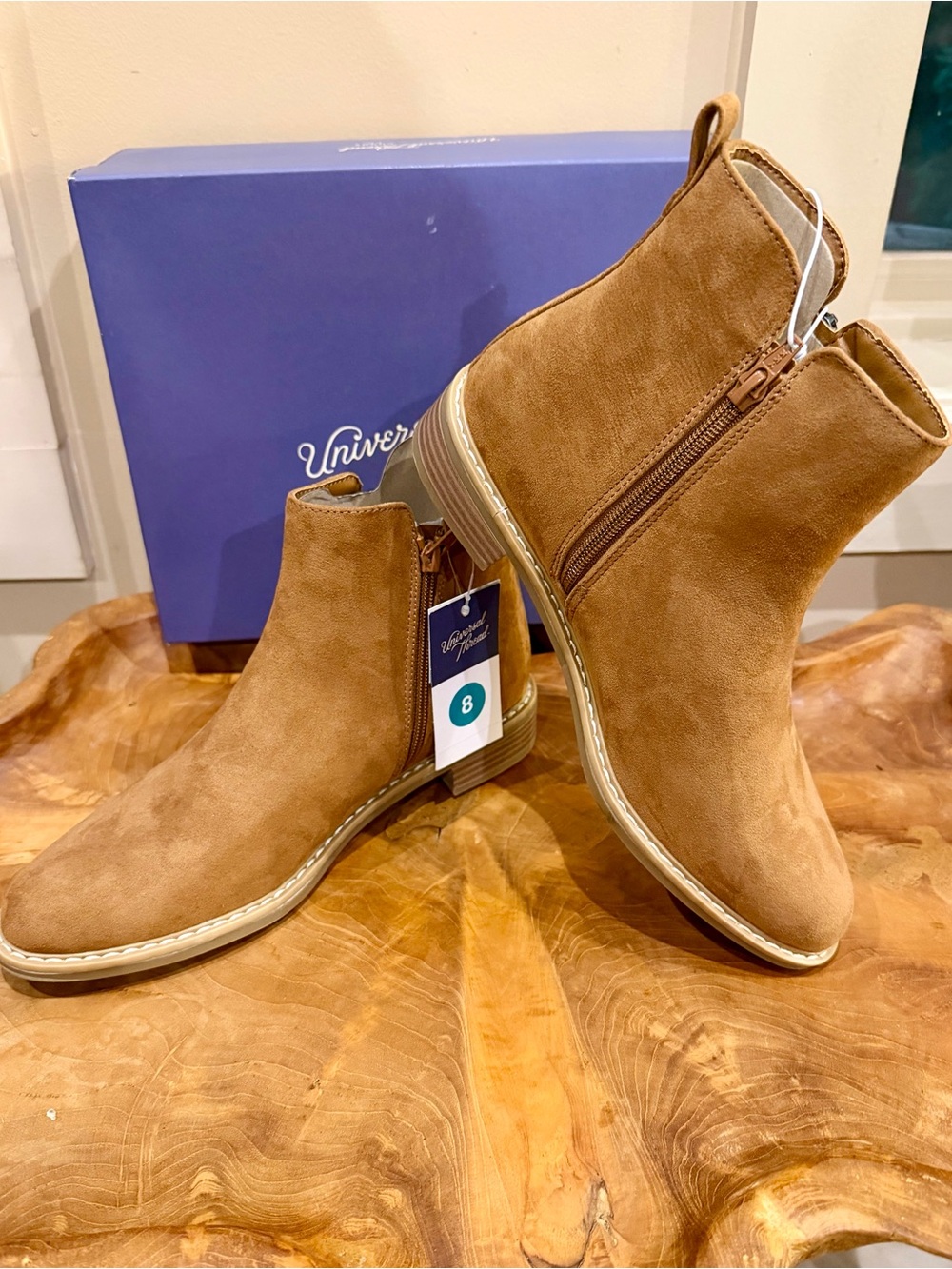 New in Box Universal Thread BRENNA Tan faux Suede Ankle Boots Western Women's 8